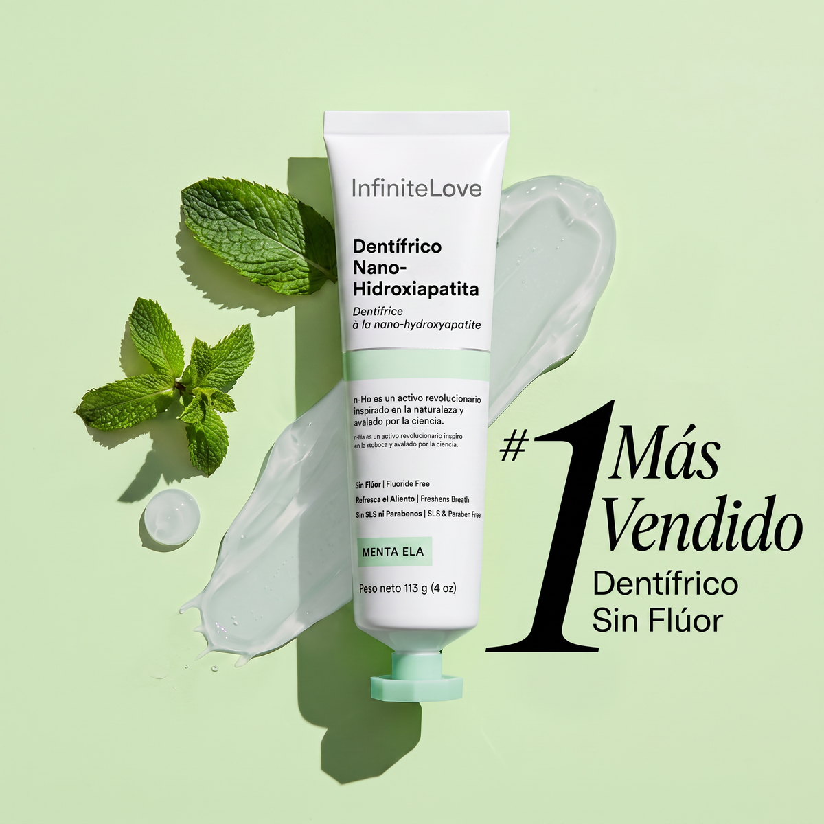 Dentífrico Nano-Hidroxiapatita Sin Flúor Menta Ela Cuidado Esmalte Vegano 113g