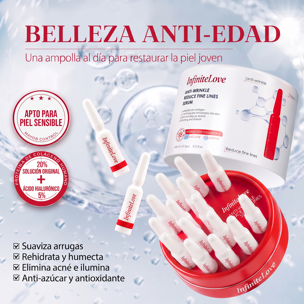 Sérum Antiarrugas en Ampollas - Reduce Líneas Finas con Colágeno y Pro-Xylane 15x2ml