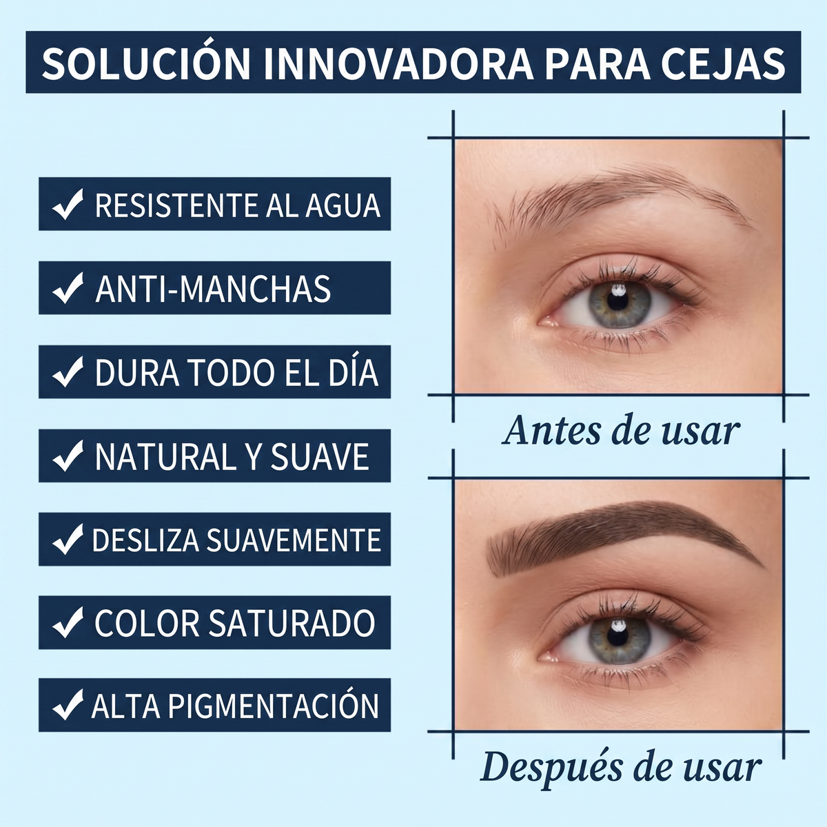 Lápiz de Cejas 3D Doble Punta - Resistente al Agua con Cepillo Espiral