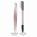 Set de Retoque para Cejas y Pestañas Pinzas de Precisión Acero Inoxidable Peine Doble Separador Oro Rosa