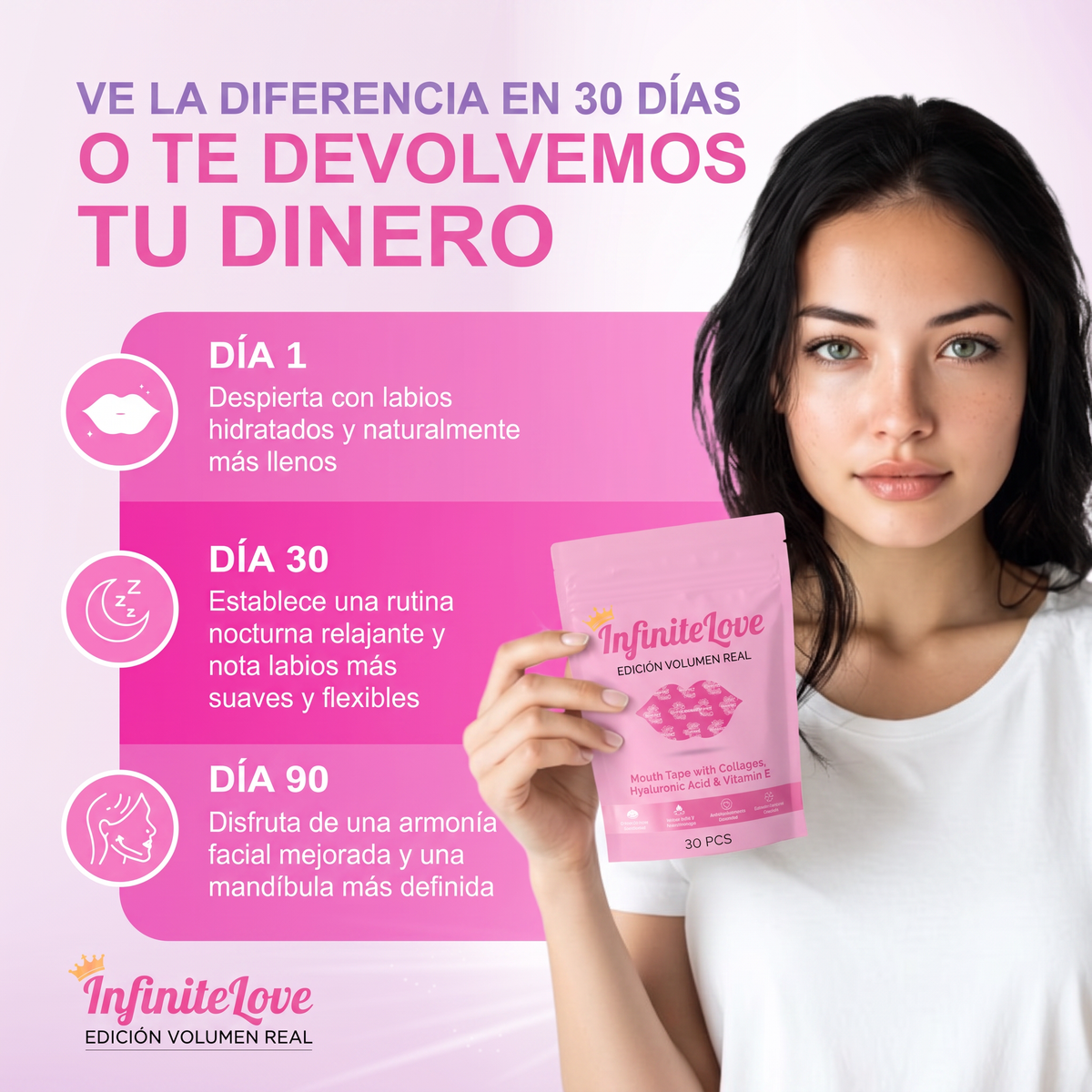 Cinta Bucal Nocturna con Colágeno, Ácido Hialurónico y Vitamina E - 30 Unidades