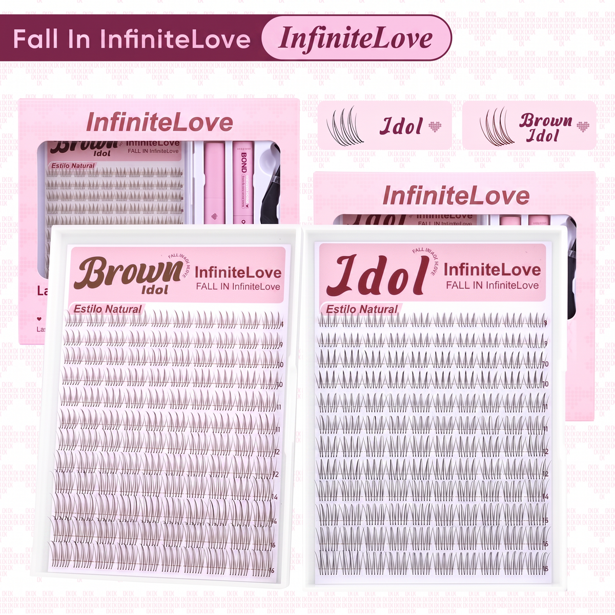 Kit de Pestañas en Racimo DIY - Estilos Idol y Brown Idol con Adhesivo Sellador y Pinzas