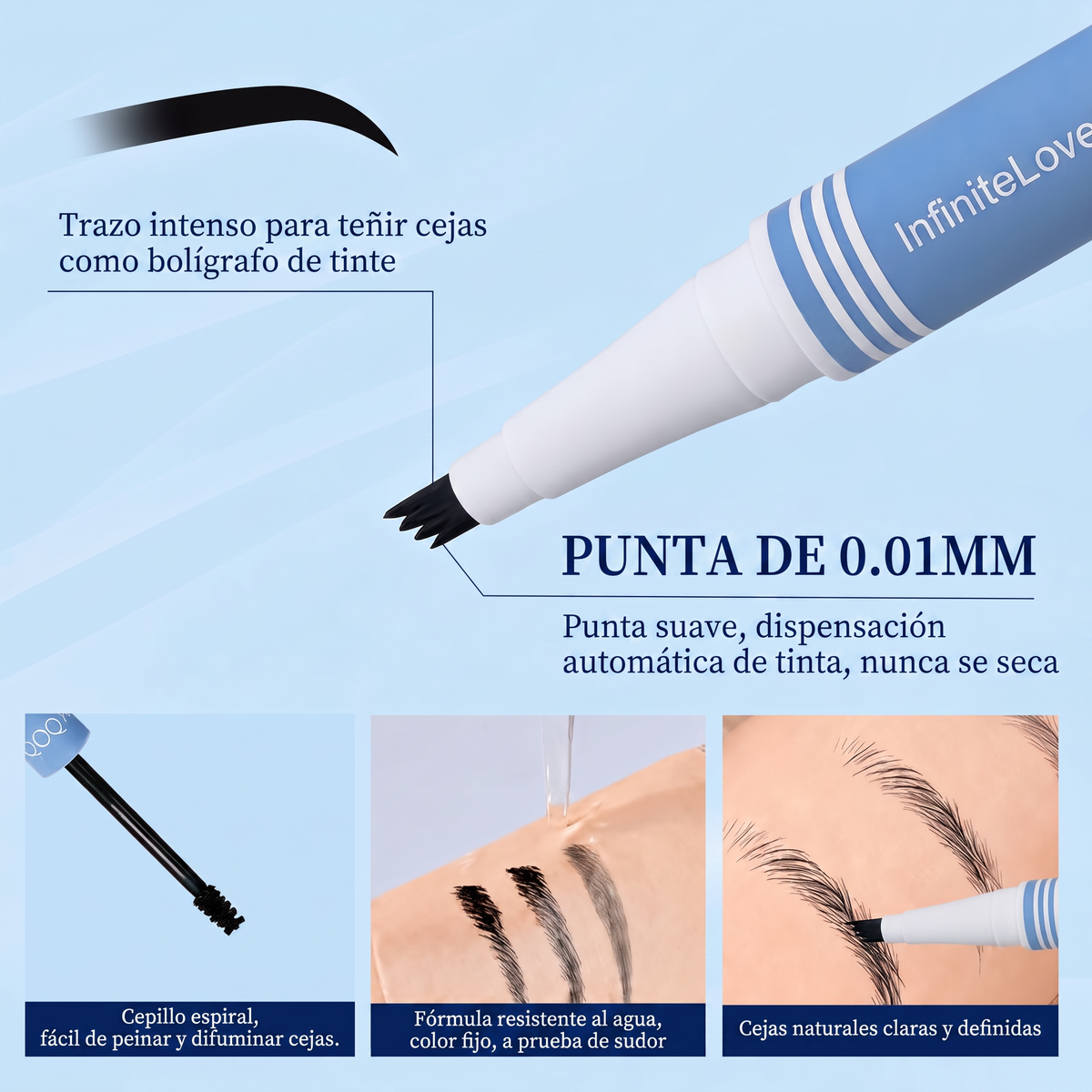 Lápiz de Cejas 3D Doble Punta - Resistente al Agua con Cepillo Espiral