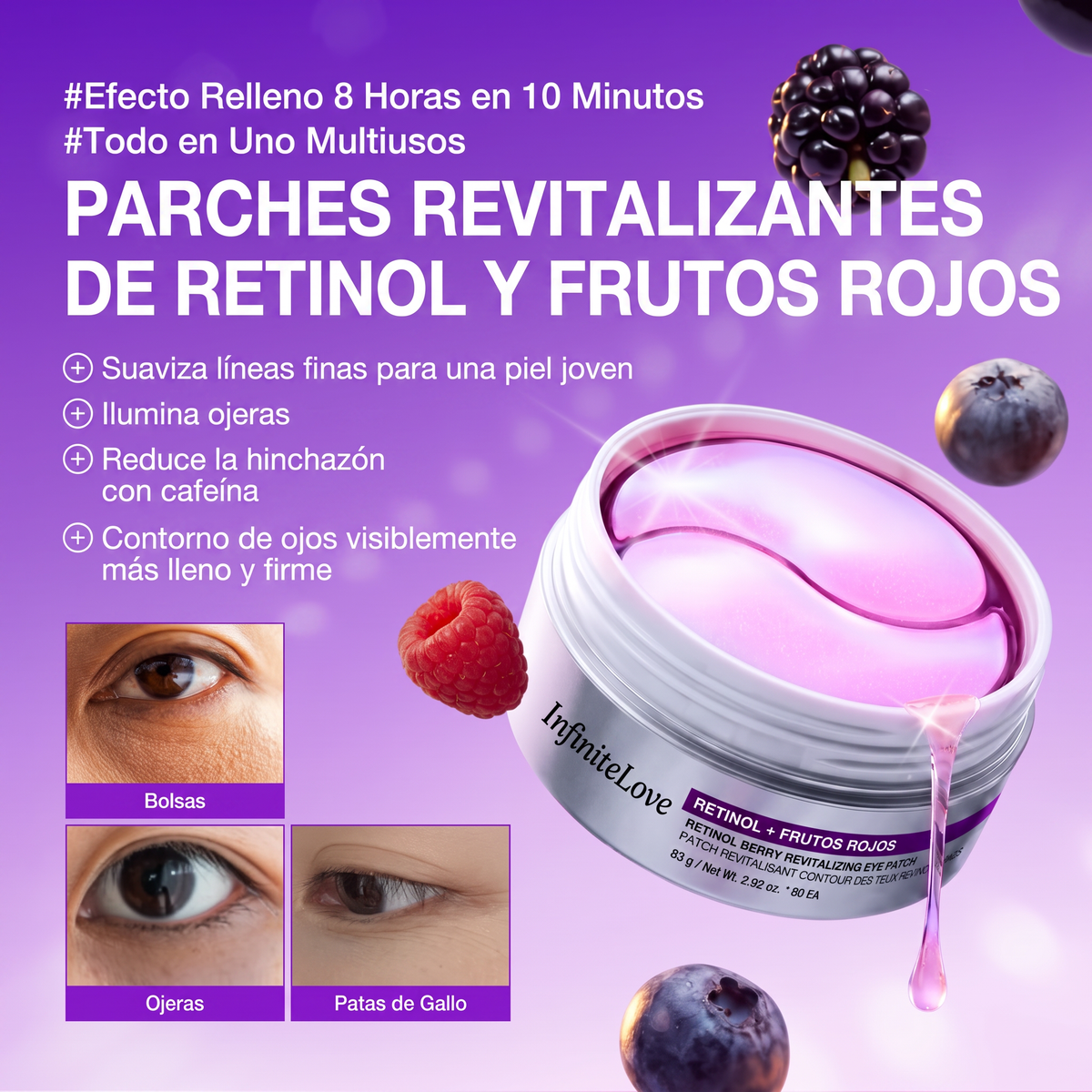 Parches Revitalizantes de Retinol y Frutos Rojos para Contorno de Ojos - 60 Unidades 83g