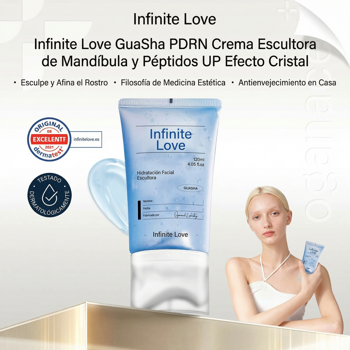 Crema Gel Tensora Coreana 'Oganacell' con Aplicador Gua Sha y PDRN para Reducir Papada, Desinflamar y Definir la Mandíbula
