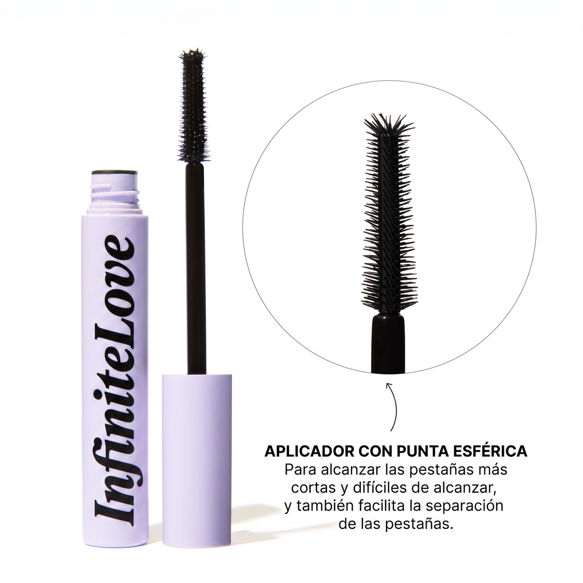 Máscara de Pestañas Volumen y Longitud - Aplicador Esférico con Ingredientes Nutritivos