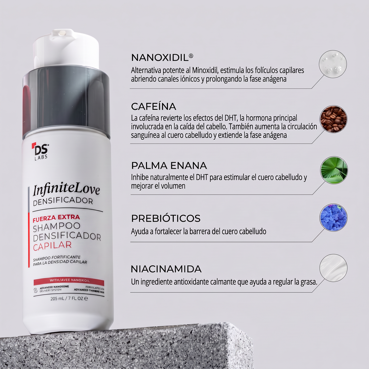 Shampoo Densificador Capilar Fuerza Extra con Nanoxidil 205ml
