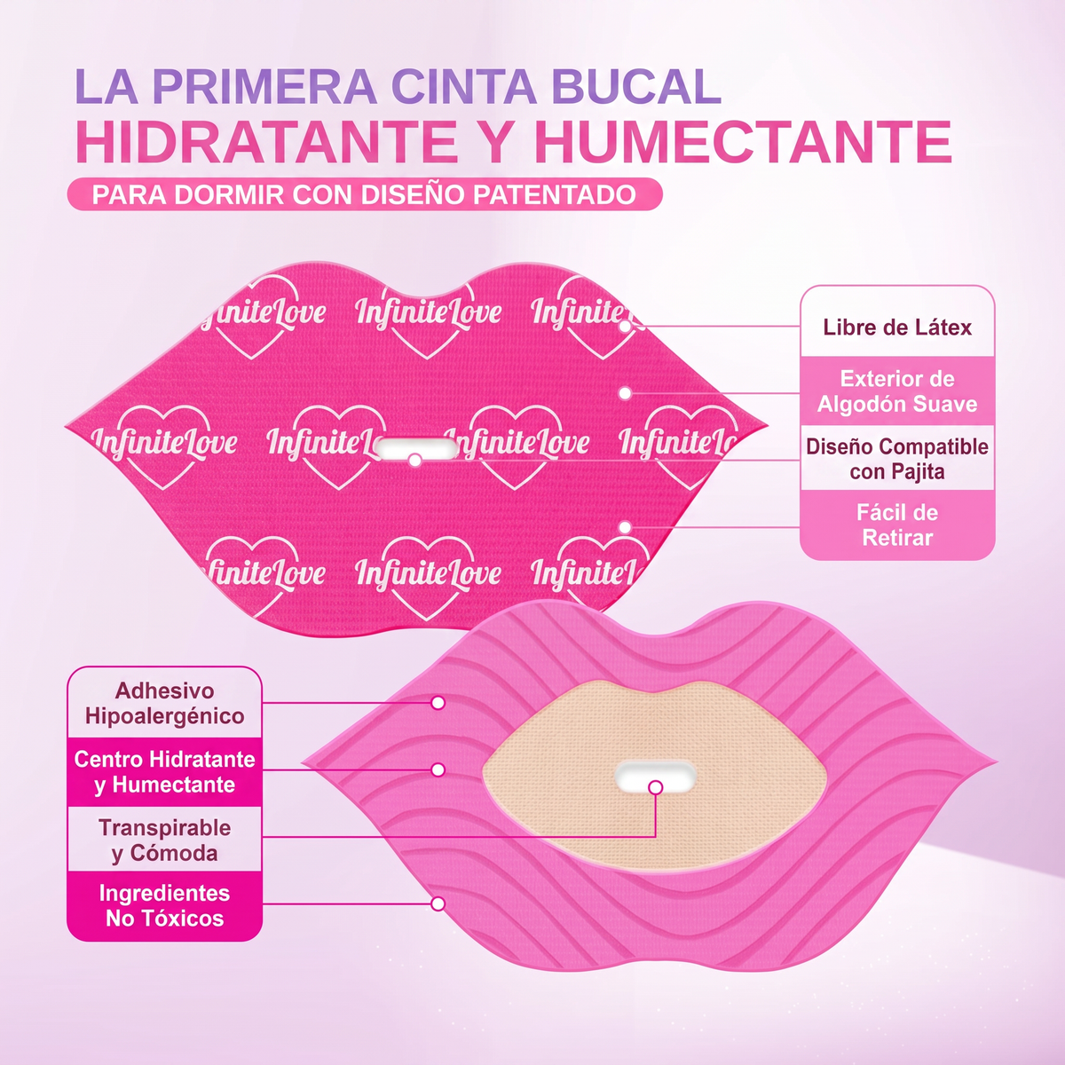 Cinta Bucal Nocturna con Colágeno, Ácido Hialurónico y Vitamina E - 30 Unidades