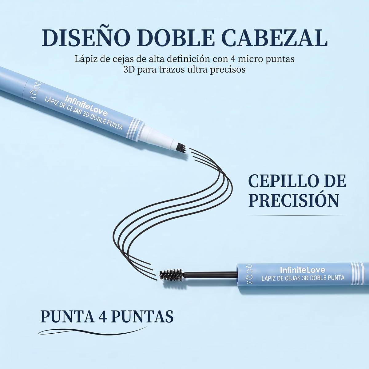 Lápiz de Cejas 3D Doble Punta - Resistente al Agua con Cepillo Espiral