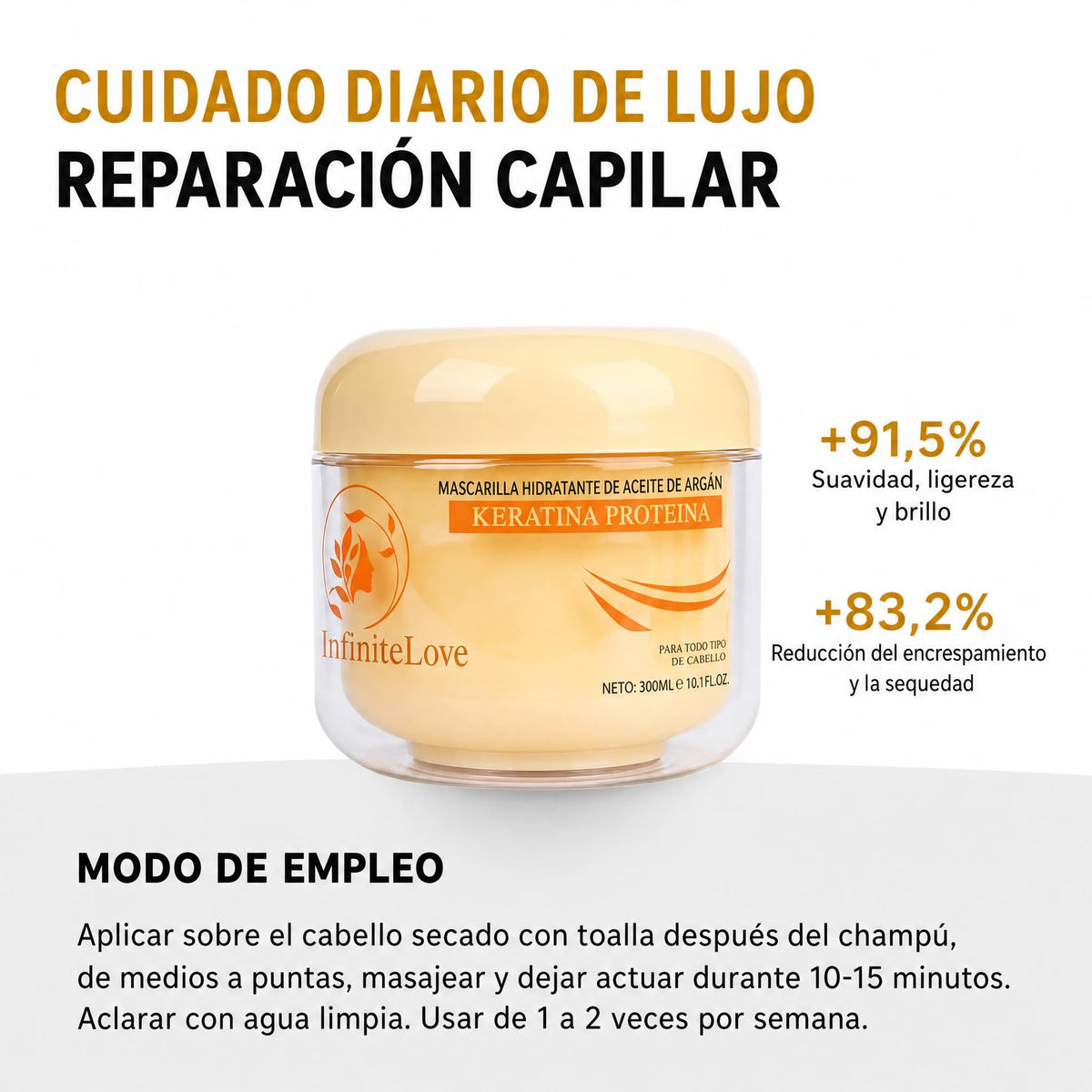 Infinitelove Bcn Rescate Dorado — Mascarilla Capilar con Queratina y Argán 300 ml